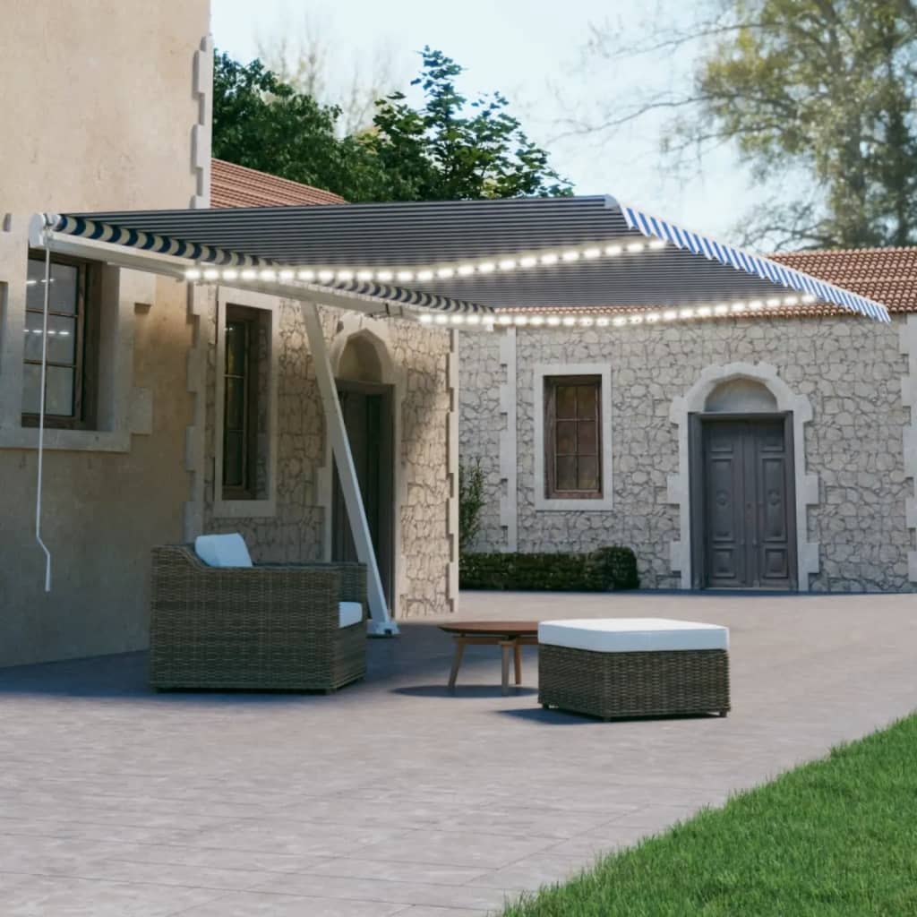 Vidaxl luifel automatique avec led et capteur de vent 500x300 cm blanc bleu