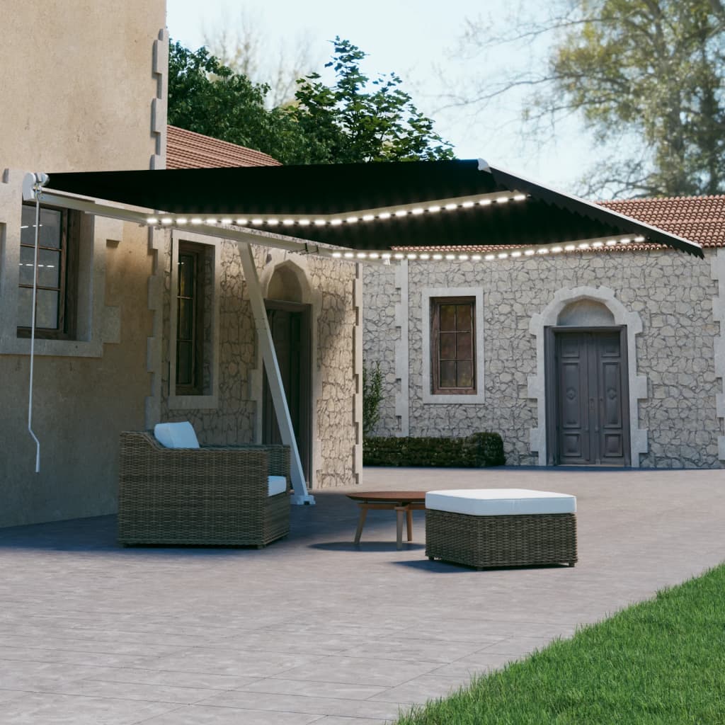 Vidaxl luifel automatique avec led et capteur de vent 500x300 cm anthracite