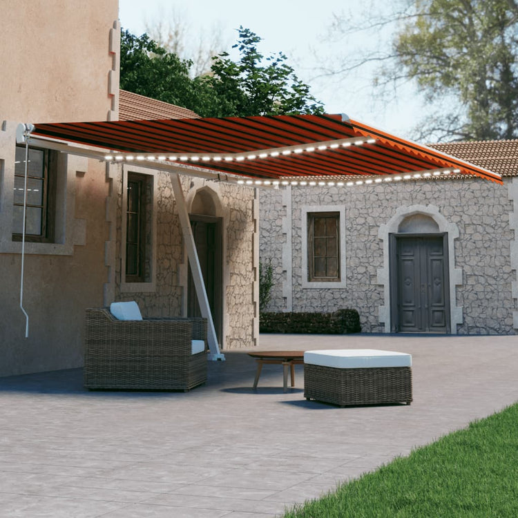 Vidaxl Luifel Automatique avec capteur de vent LED 500x300 cm Brun orange