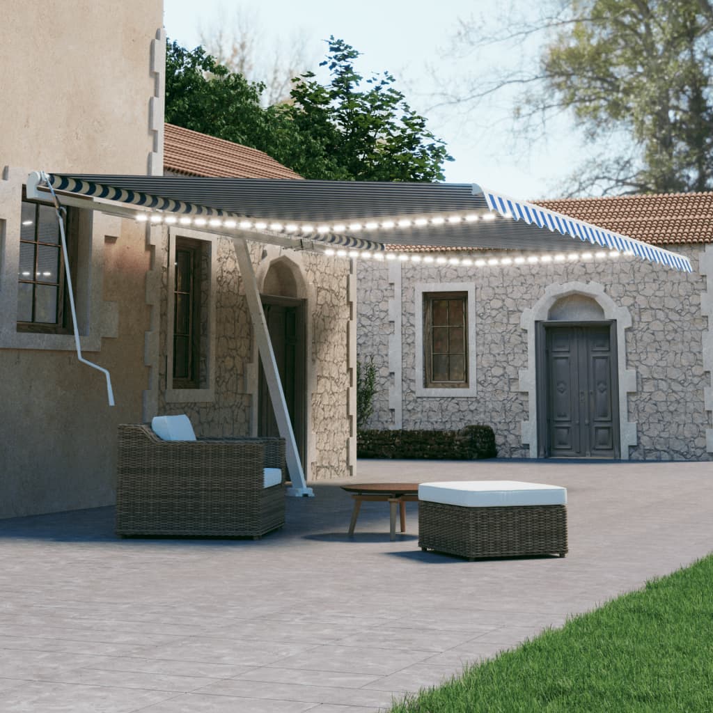 Vidaxl Luifel extensible manuellement avec LED 600x300 cm bleu et blanc