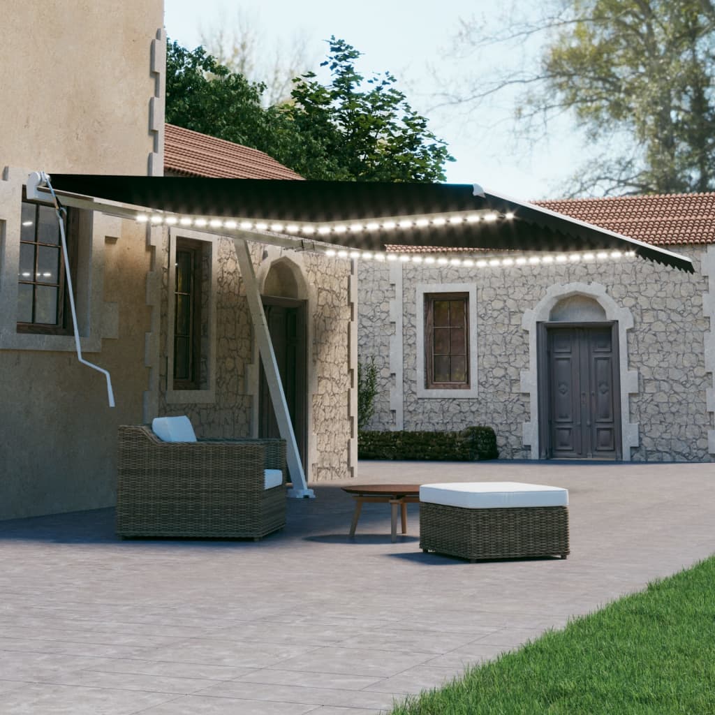 Vidaxl Luifel extensible manuellement avec une couleur anthracite LED 600x300 cm