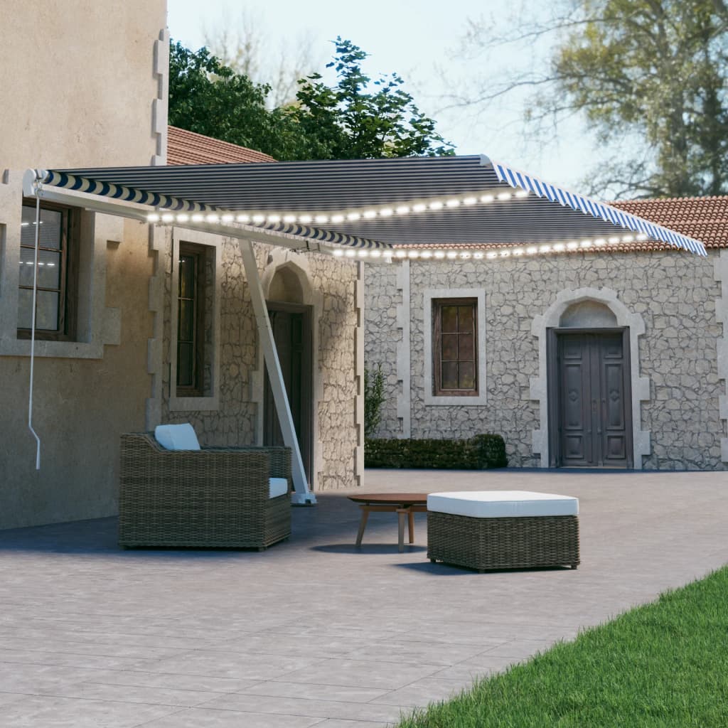 Vidaxl luifel automatique avec led et capteur de vent 600x300 cm blanc bleu
