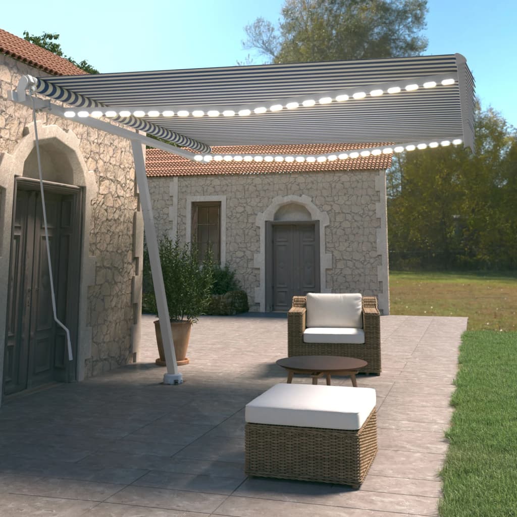 Vidaxl Luifel extensible manuellement avec LED 400x350 cm bleu et blanc