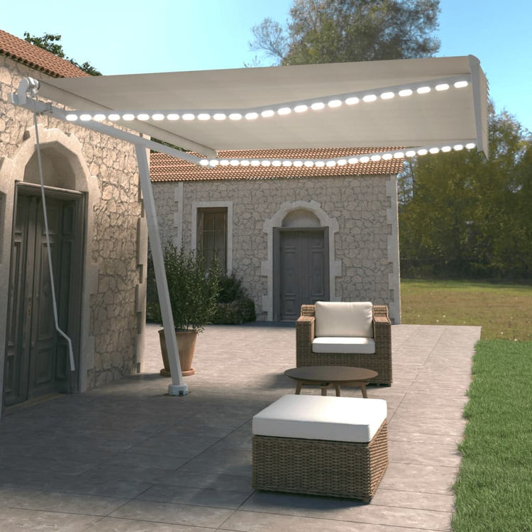 Vidaxl Luifel extensible manuellement avec la Crème LED 400x350 cm -Colored
