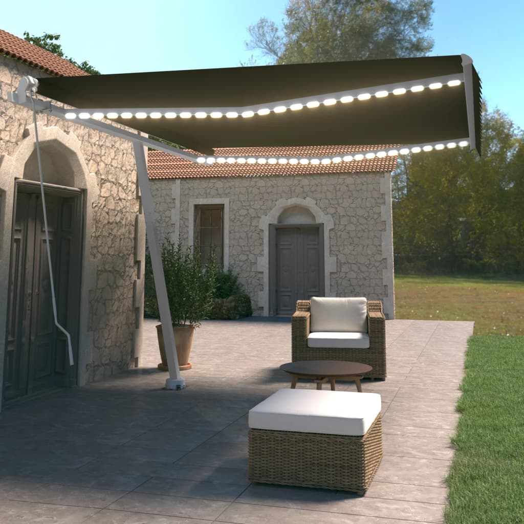 Vidaxl Luifel extensible manuellement avec une couleur anthracite LED 400x350 cm