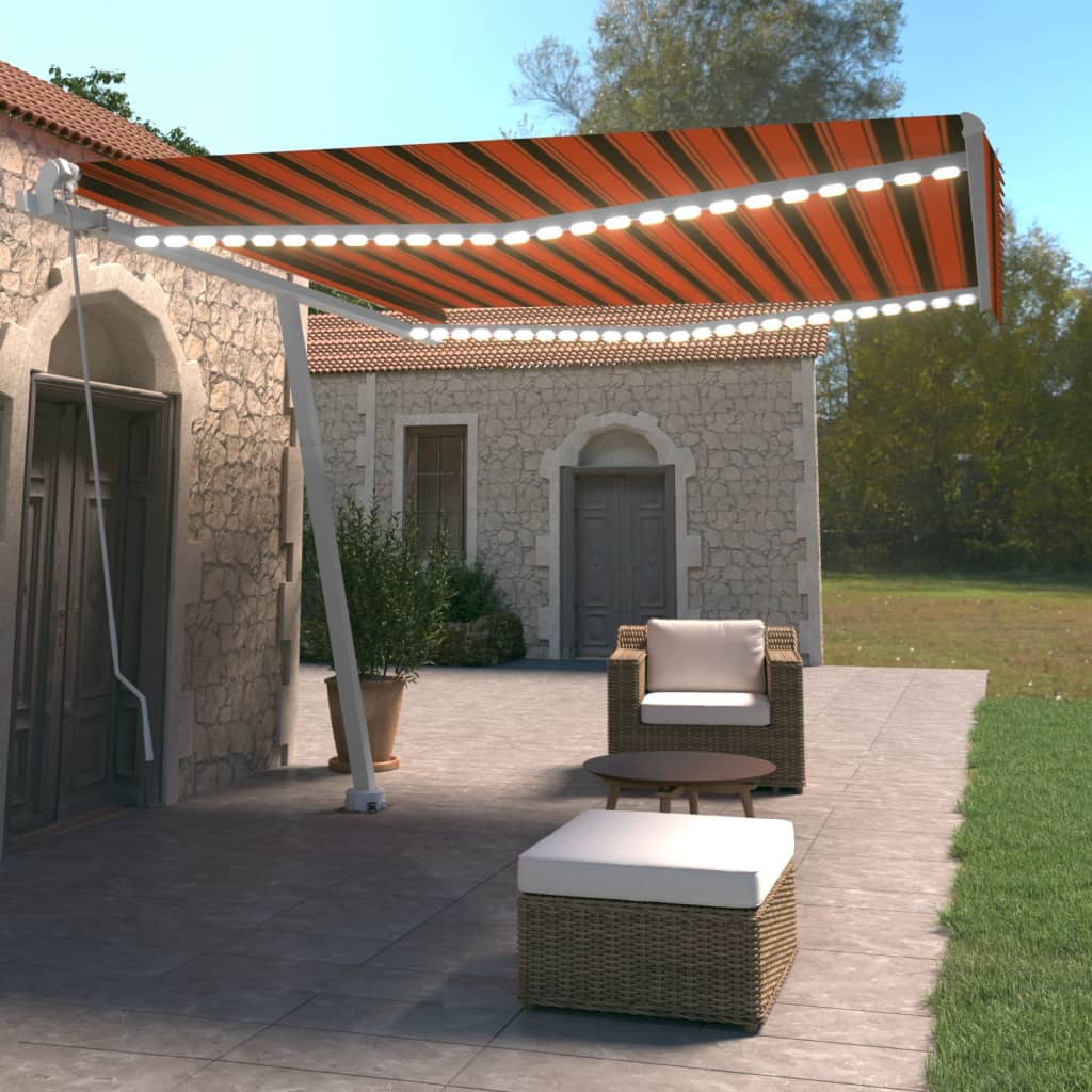 Vidaxl Luifel extensible manuellement avec LED 400x350 cm orange et marron