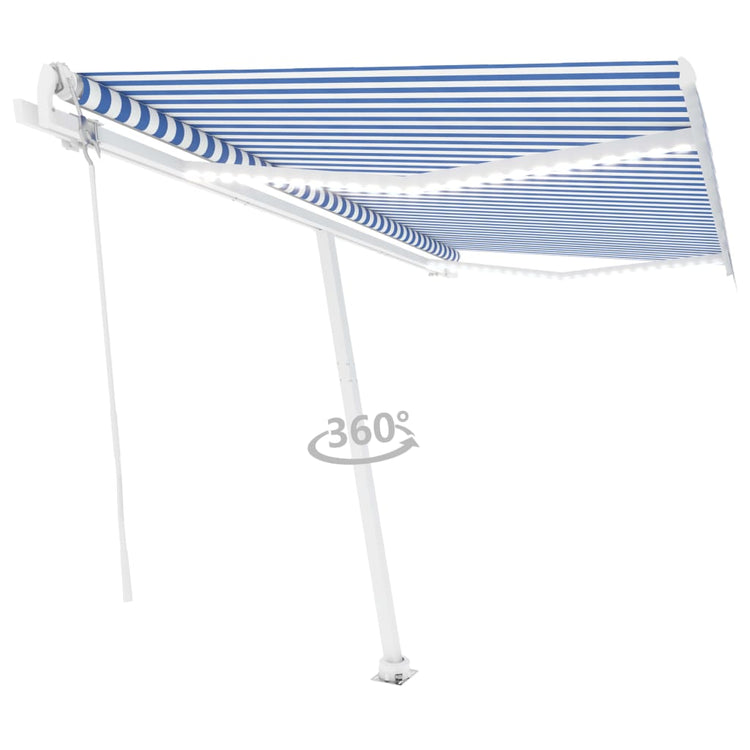 Vidaxl luifel automatique avec led et capteur de vent 400x350 cm blanc bleu