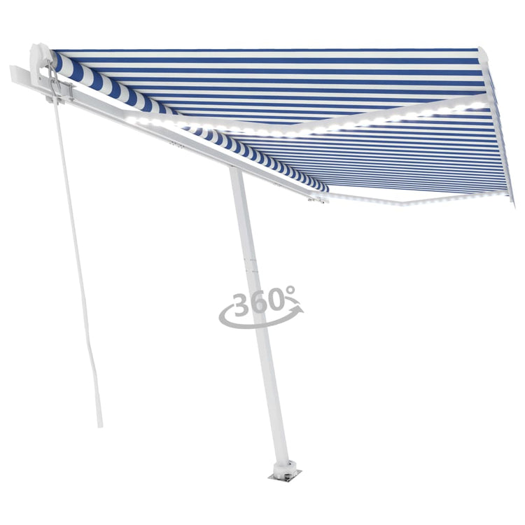 Vidaxl Luifel extensible manuellement avec LED 450x350 cm bleu et blanc
