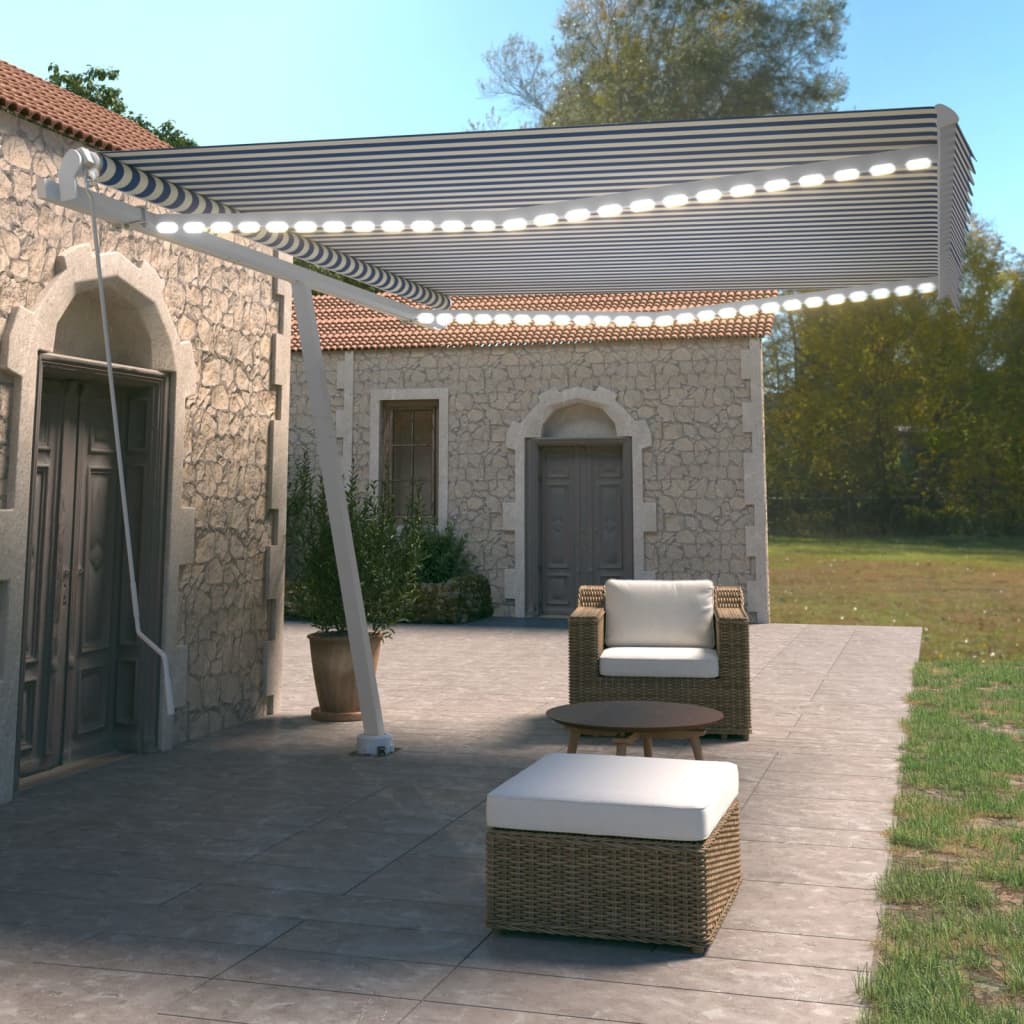 Vidaxl Luifel extensible manuellement avec LED 450x350 cm bleu et blanc