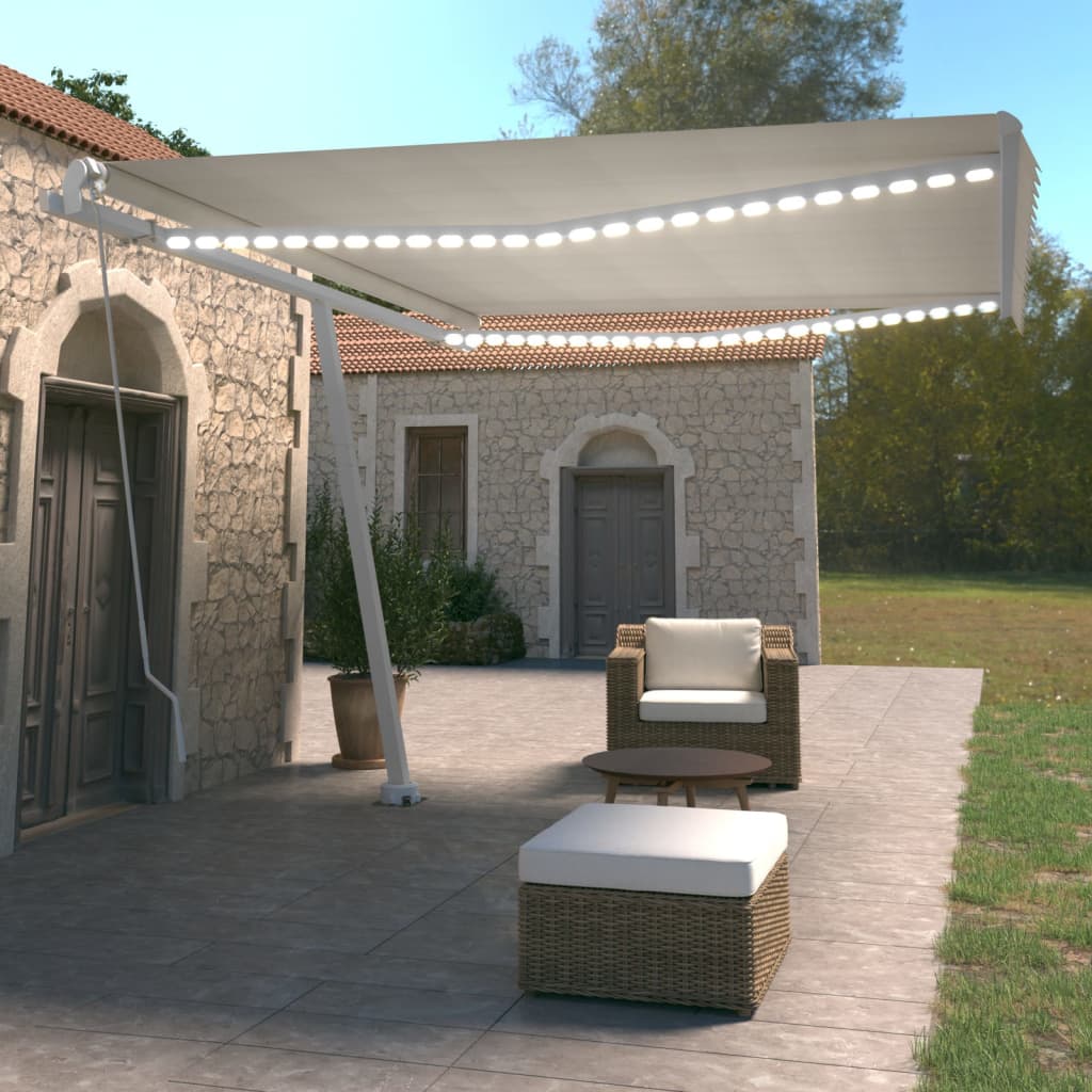 Vidaxl Luifel extensible manuellement avec la Crème à LED 450x350 cm -Colore