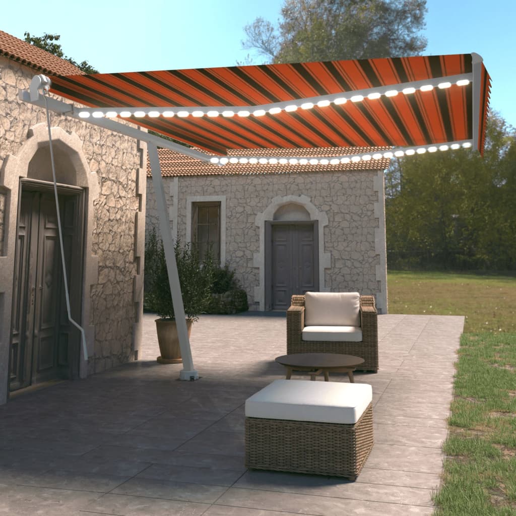 Vidaxl Luifel extensible manuellement avec LED 450x350 cm orange et marron