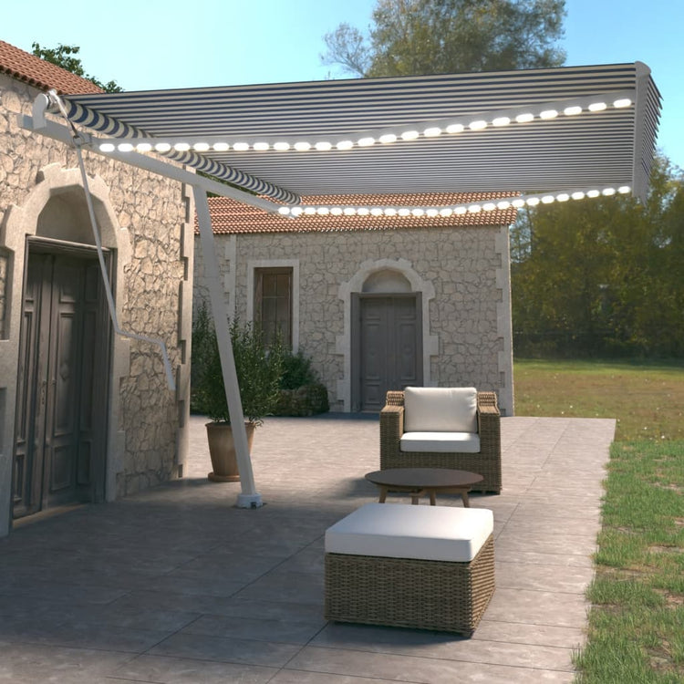 Vidaxl luifel automatique avec led et capteur de vent 450x350 cm blanc bleu