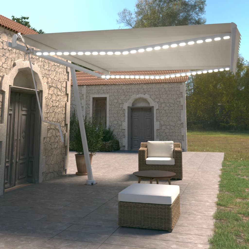 Vidaxl Luifel Automatique avec led et capteur de vent 450x350 cm couleur crème