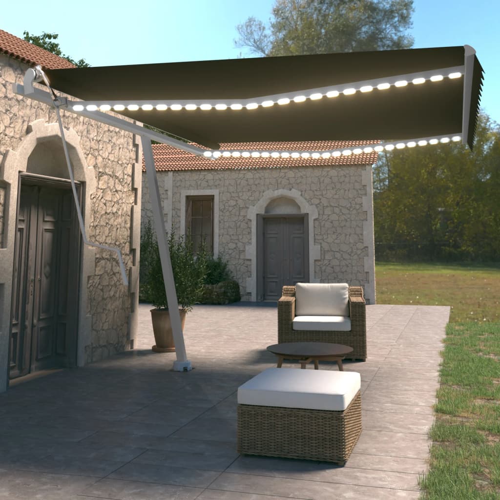 Vidaxl luifel automatique avec led et capteur de vent 450x350 cm anthracite