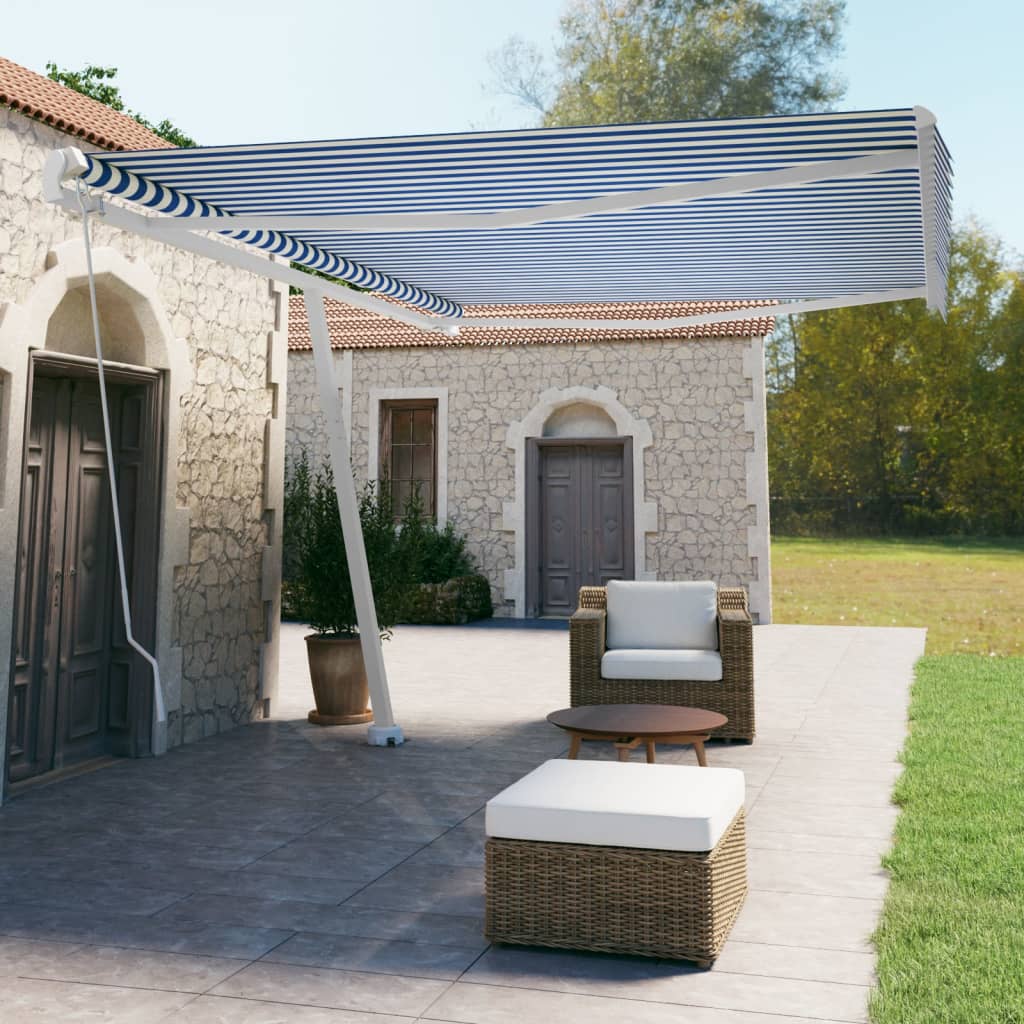 Vidaxl Luifel détaché étend manuellement 500x350 cm bleu et blanc
