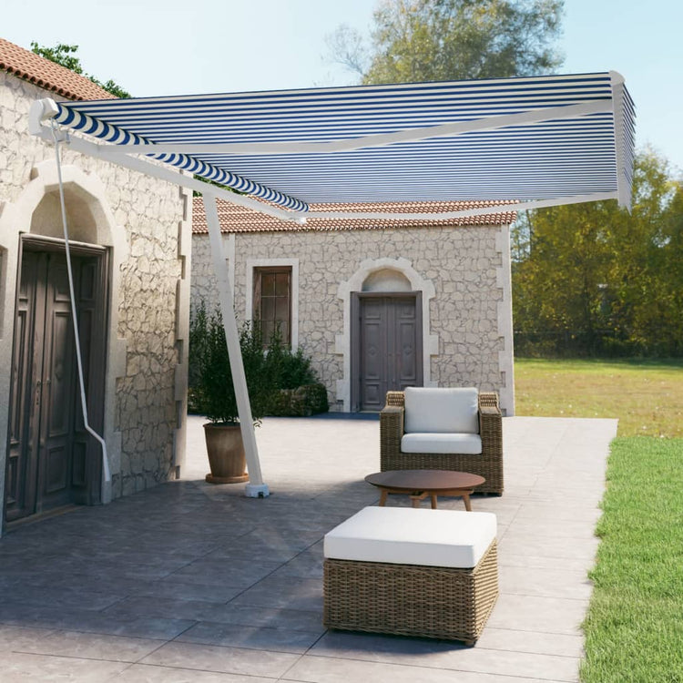 Vidaxl Luifel détaché étend manuellement 500x350 cm bleu et blanc