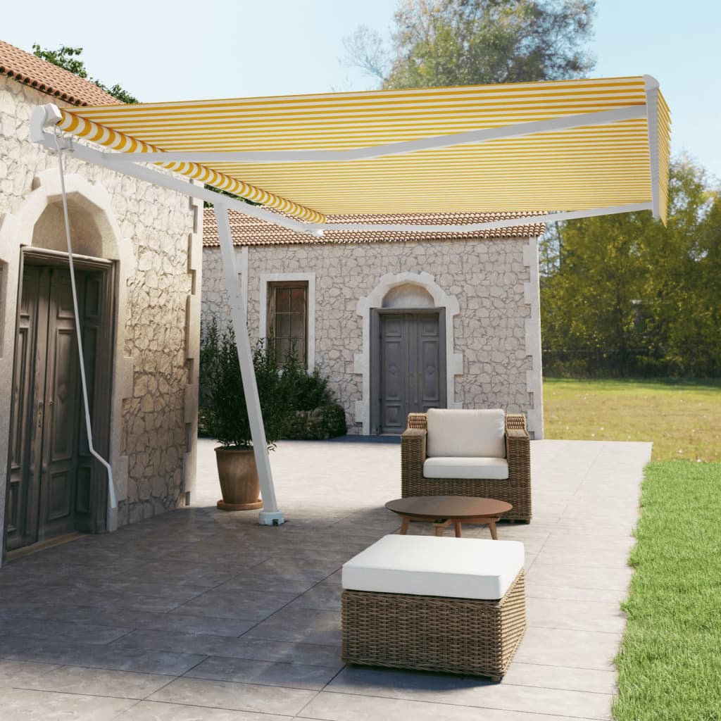 Vidaxl Luifel détaché étend manuellement 500x350 cm jaune et blanc