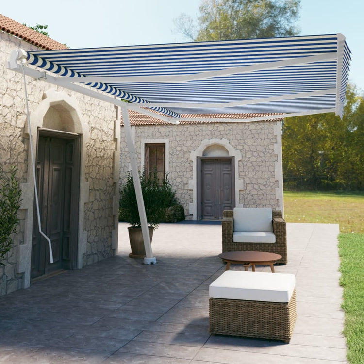 Vidaxl Luifel détaché étend manuellement 600x350 cm bleu et blanc