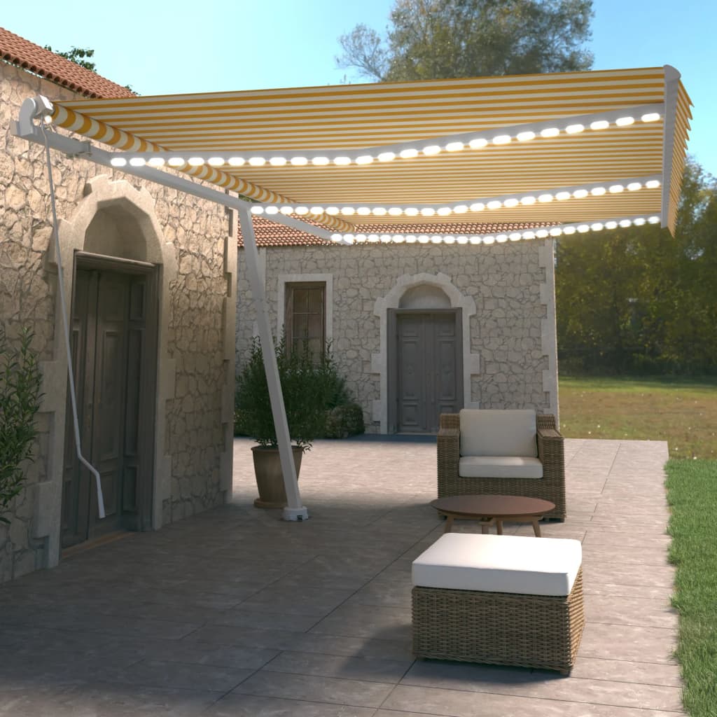 Vidaxl luifel extensible manuellement avec LED 600x350 cm jaune et blanc