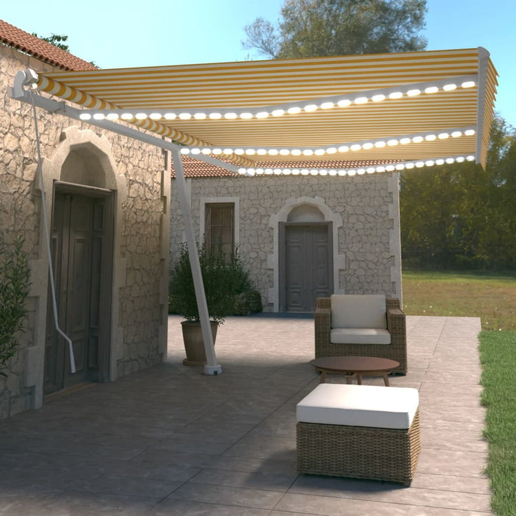 Vidaxl luifel extensible manuellement avec LED 600x350 cm jaune et blanc