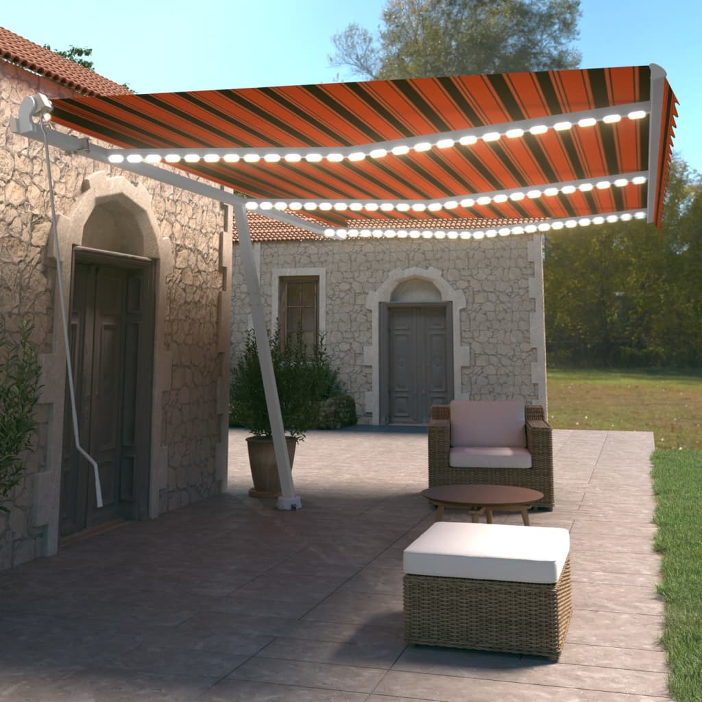 Vidaxl Luifel extensible manuellement avec LED 600x350 cm orange et marron