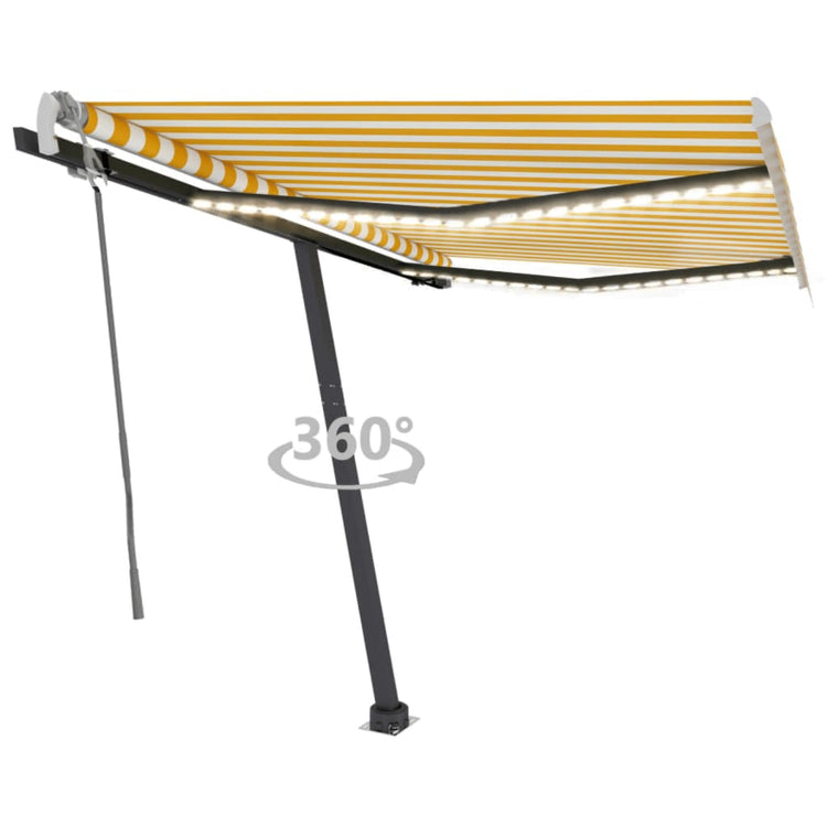Vidaxl luifel extensible manuellement avec LED 300x250 cm jaune et blanc