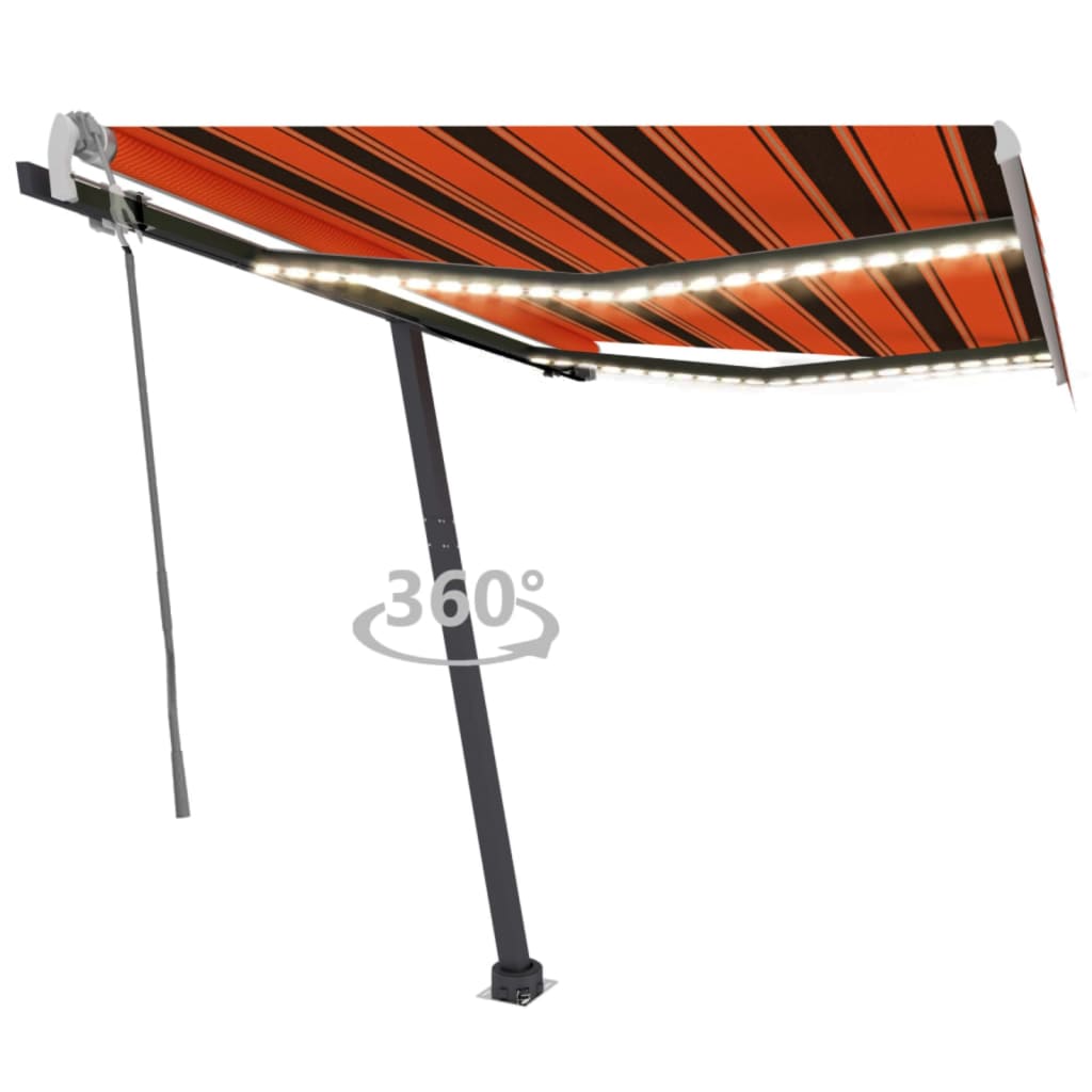 Vidaxl luifel extensible manuellement avec LED 300x250 cm orange et marron