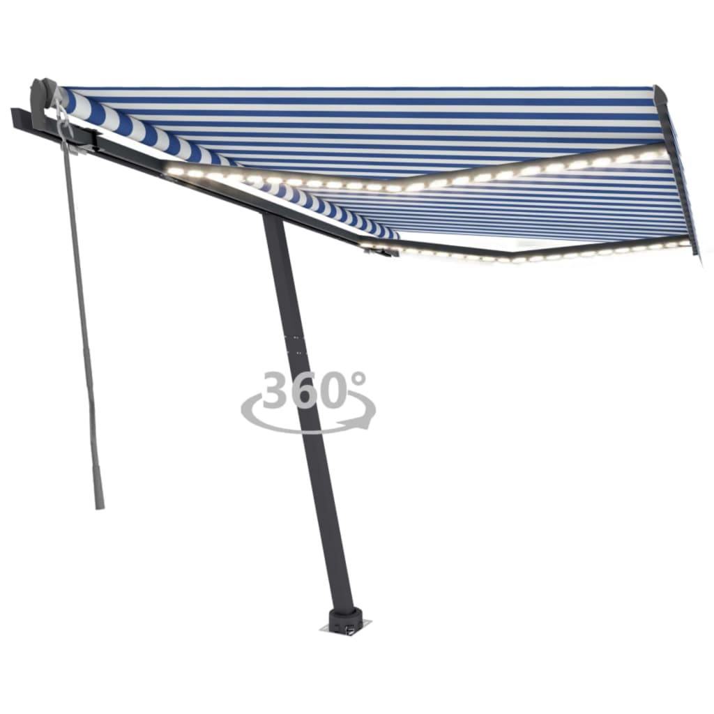 Vidaxl luifel automatique avec led et capteur de vent 300x250 cm blanc bleu