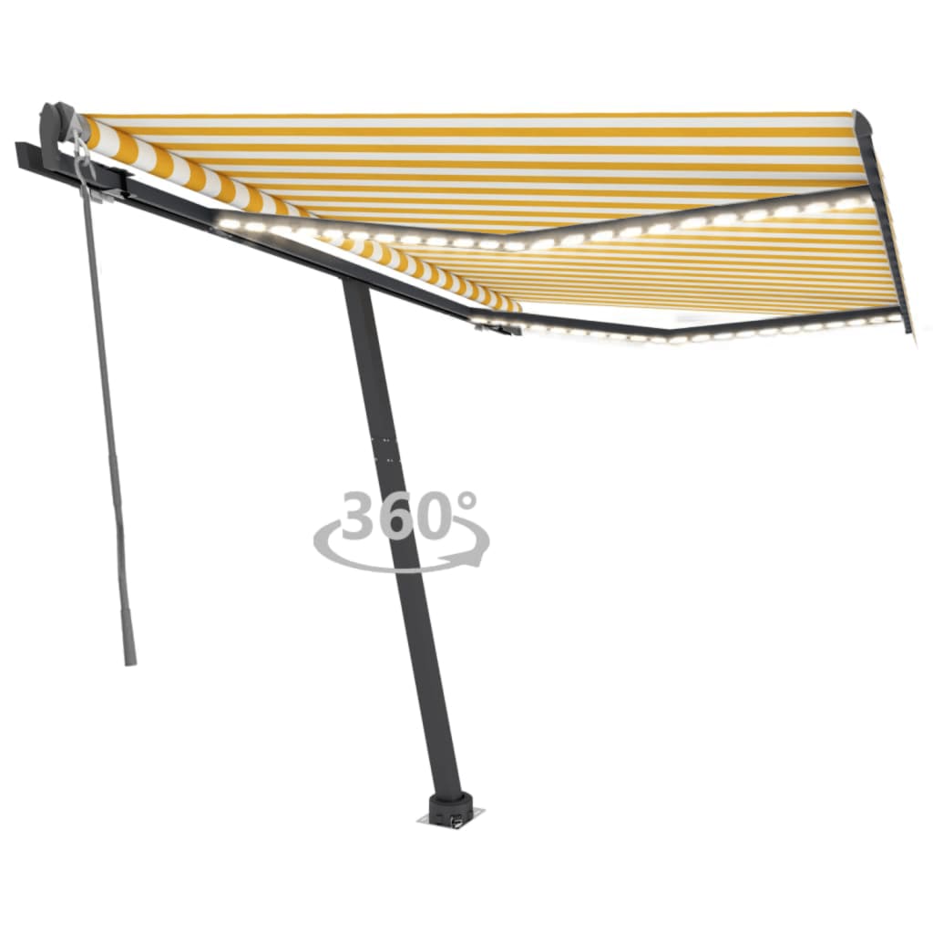 Vidaxl Luifel automatique avec led et capteur de vent 300x250 cm jaune et blanc