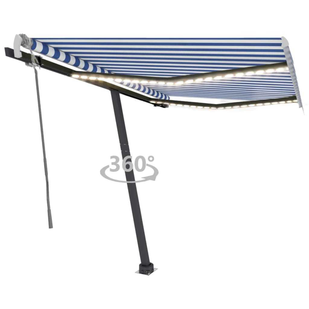 Vidaxl Luifel extensible manuellement avec LED 350x250 cm bleu et blanc