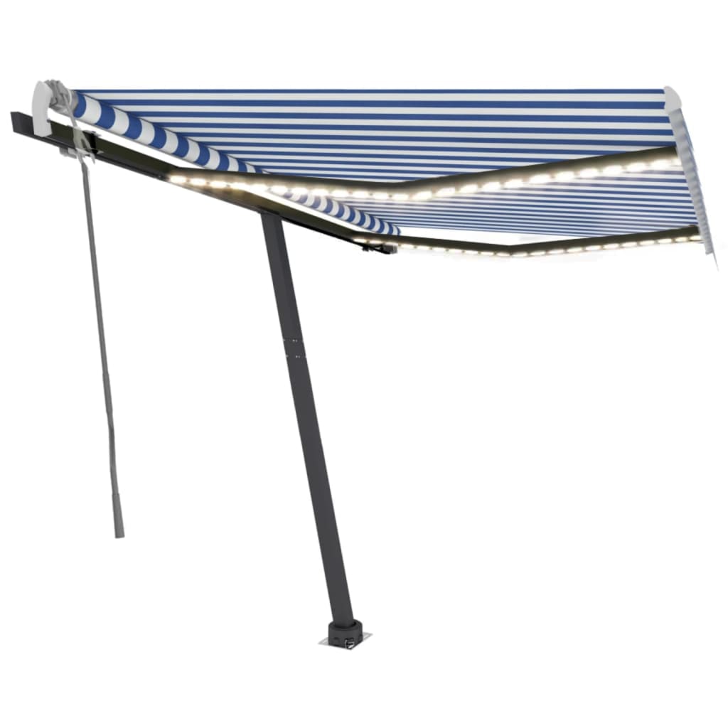 Vidaxl Luifel extensible manuellement avec LED 350x250 cm bleu et blanc