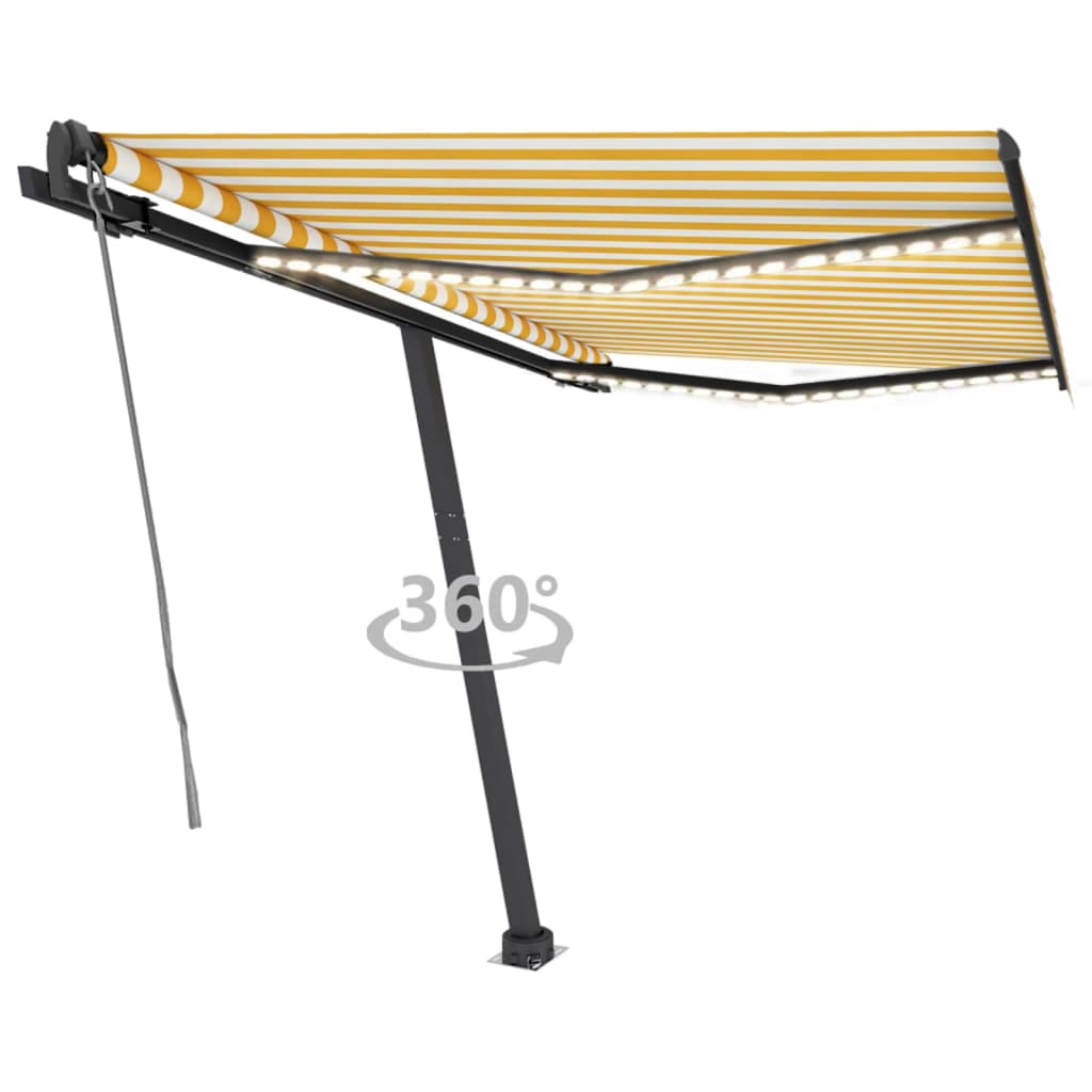 Vidaxl Luifel Automatique avec led et capteur de vent 350x250 cm jaune et blanc