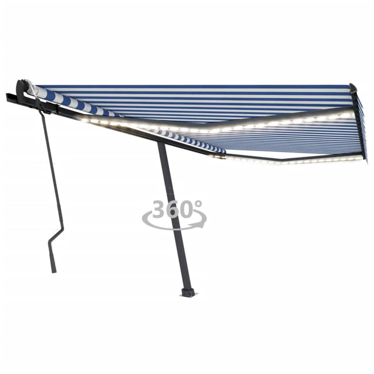 Vidaxl Luifel extensible manuellement avec LED 400x300 cm bleu et blanc