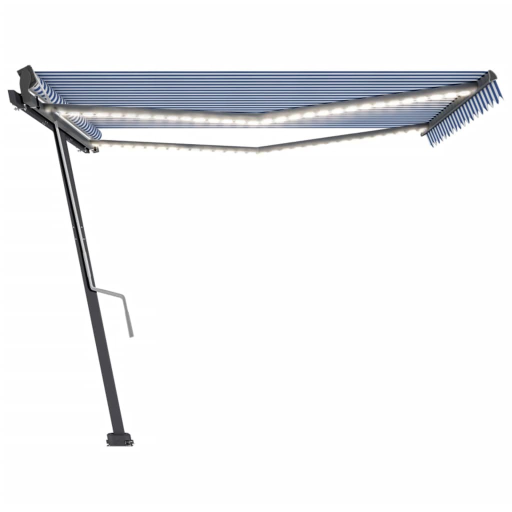 Vidaxl Luifel extensible manuellement avec LED 400x300 cm bleu et blanc
