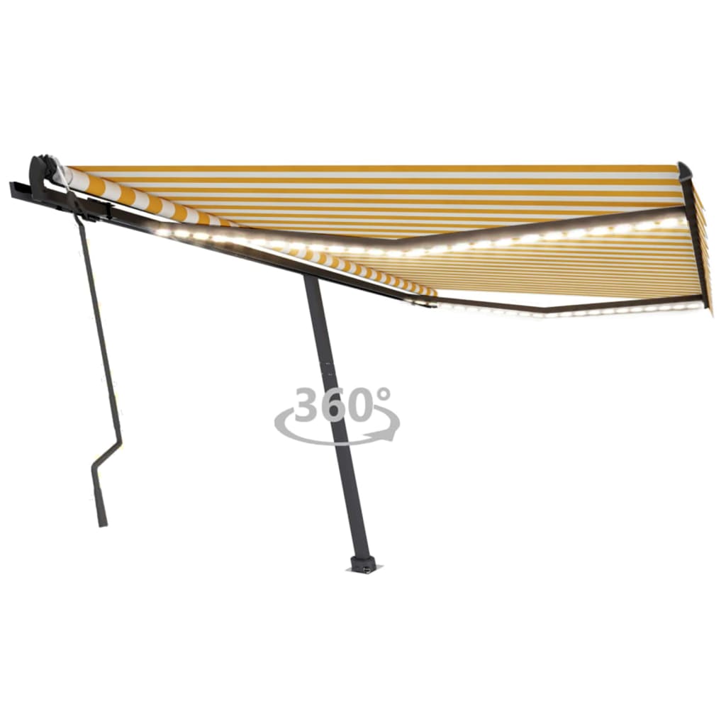 Vidaxl Luifel extensible manuellement avec LED 400x300 cm jaune et blanc