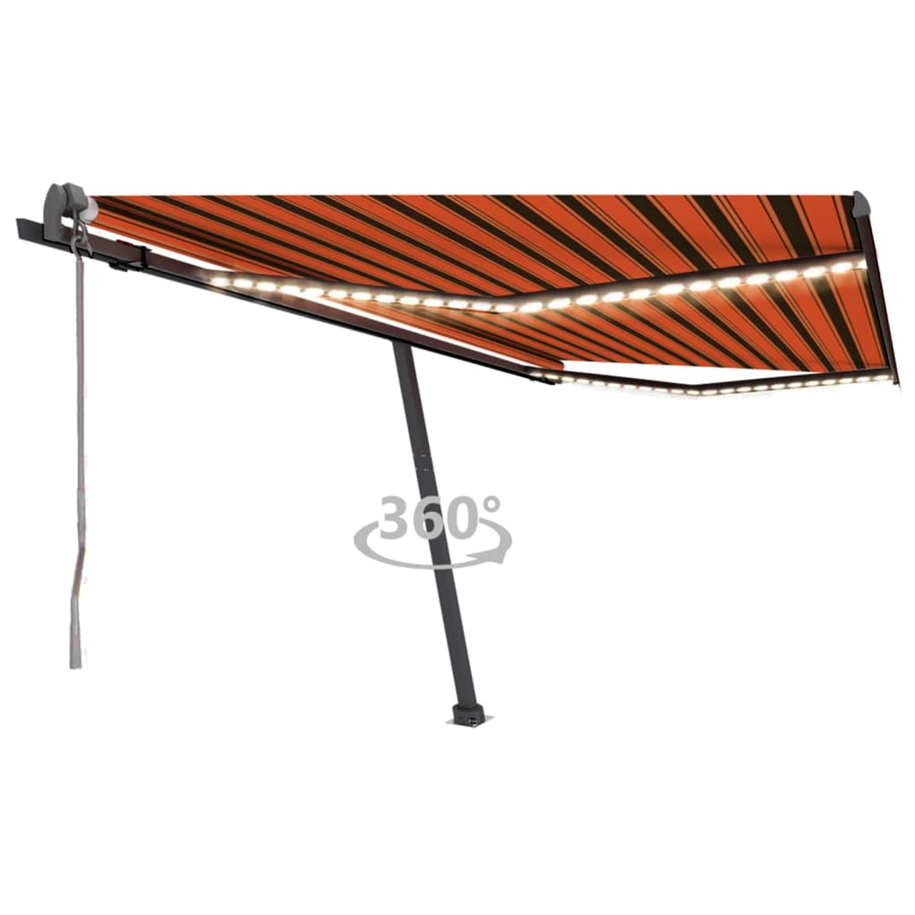 Vidaxl Luifel Automatique avec capteur de vent LED 400x300 cm Brun orange