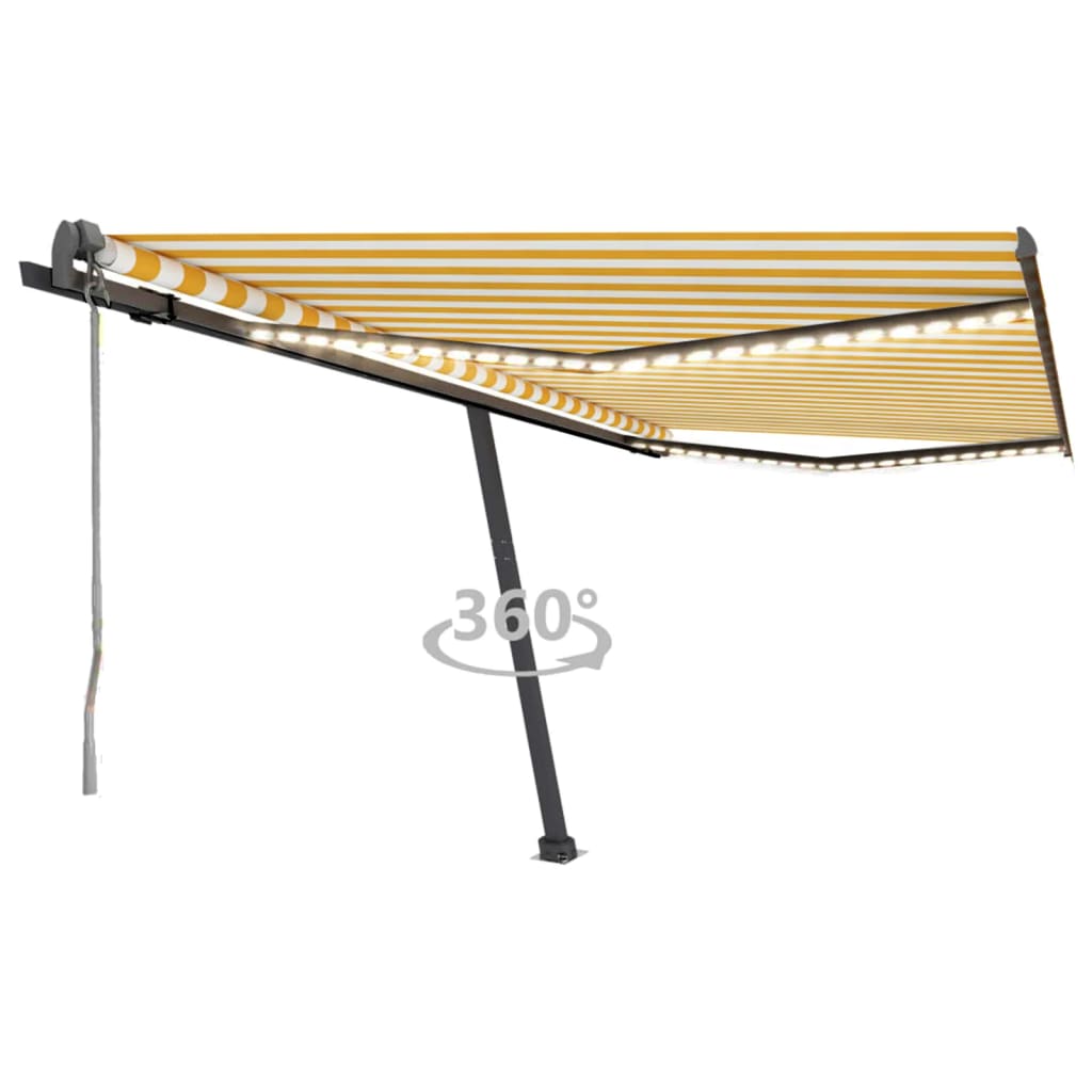 Vidaxl Luifel Automatique avec led et capteur de vent 450x300 cm jaune et blanc