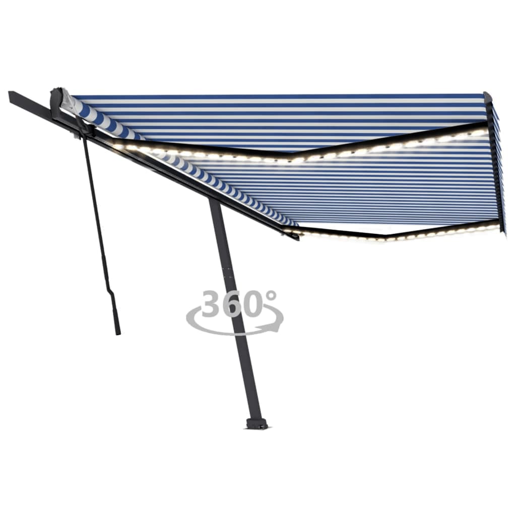 Vidaxl Luifel extensible manuellement avec LED 500x300 cm bleu et blanc