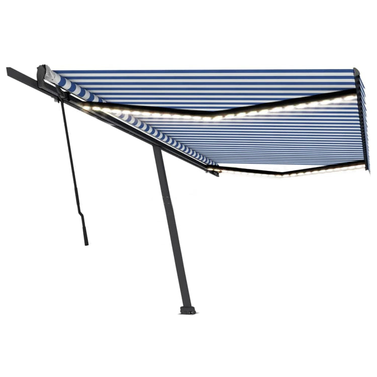 Vidaxl Luifel extensible manuellement avec LED 500x300 cm bleu et blanc