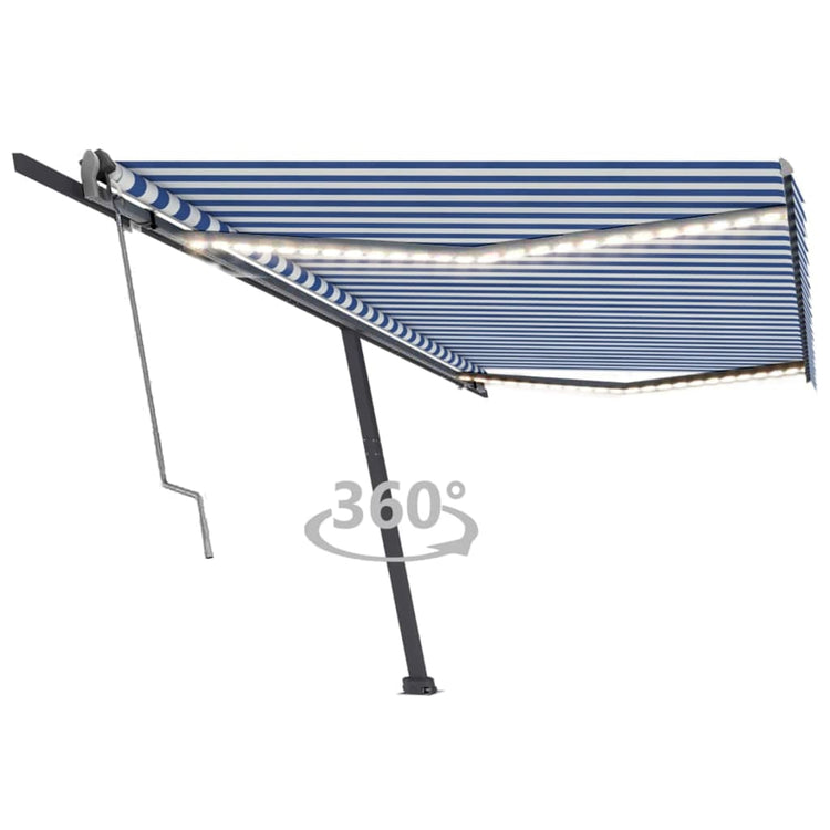 Vidaxl luifel automatique avec led et capteur de vent 500x300 cm blanc bleu