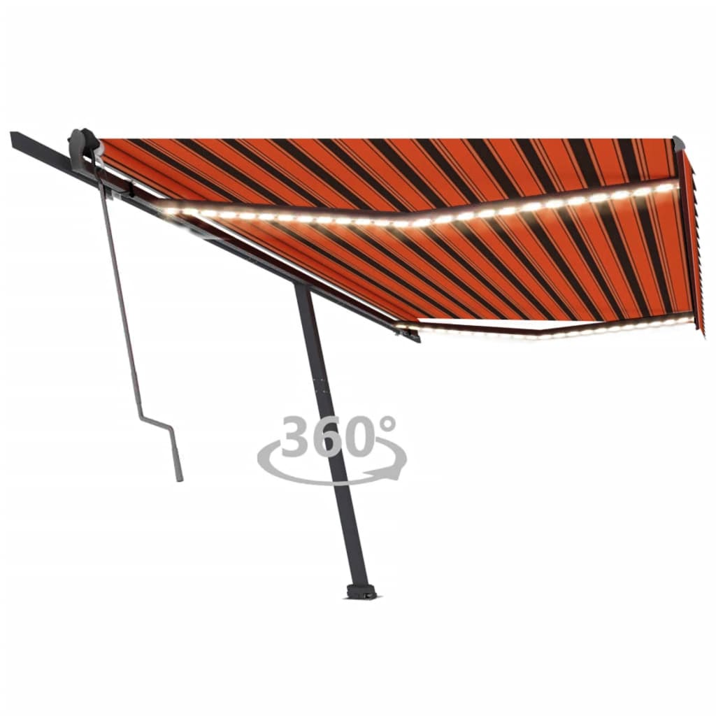 Vidaxl Luifel Automatique avec capteur de vent LED 500x300 cm Brun orange