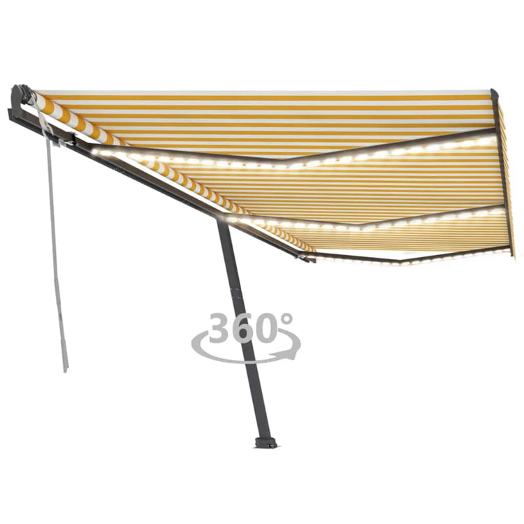 Vidaxl Luifel extensible manuellement avec LED 600x300 cm jaune et blanc