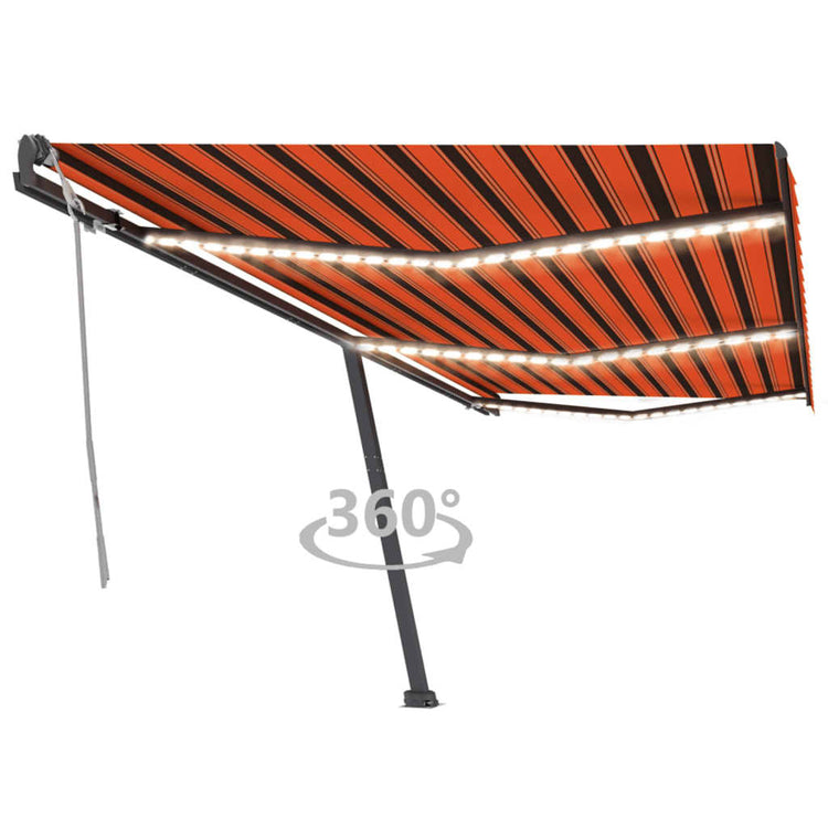 Vidaxl luifel extensible manuellement avec LED 600x300 cm orange et marron