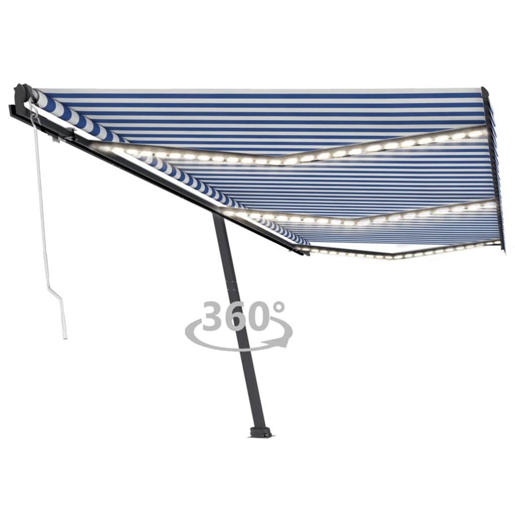Vidaxl luifel automatique avec led et capteur de vent 600x300 cm blanc bleu