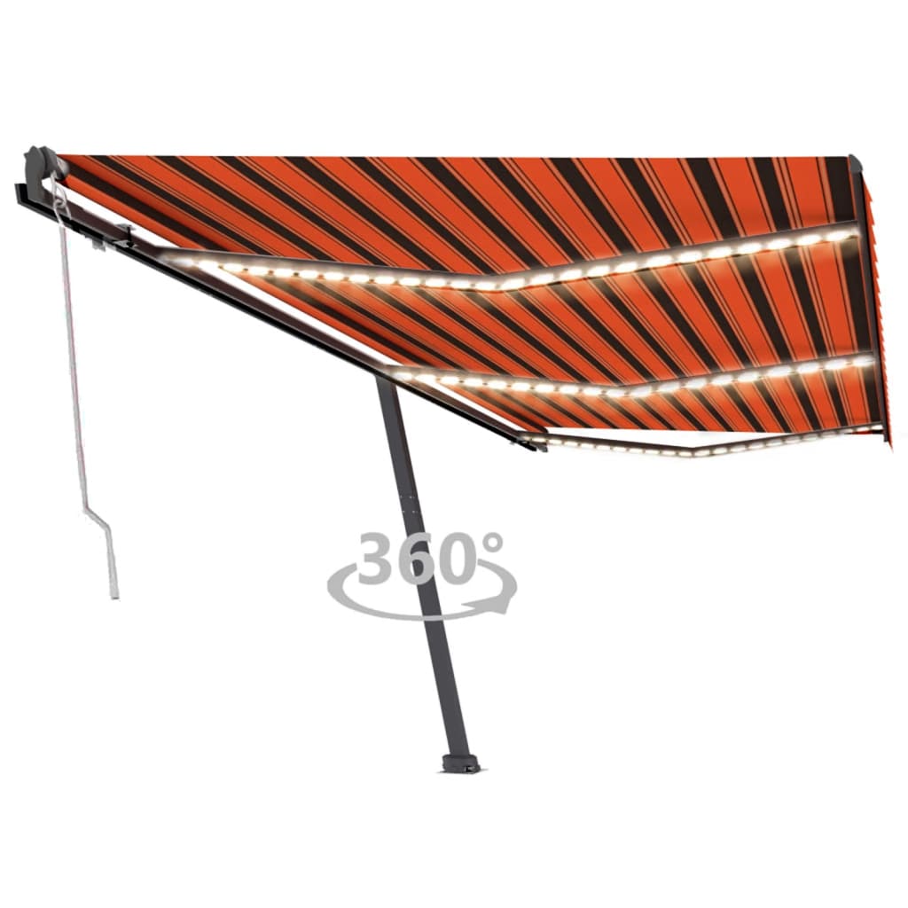Vidaxl Luifel Automatique avec capteur de vent LED 600x300 cm Brun orange
