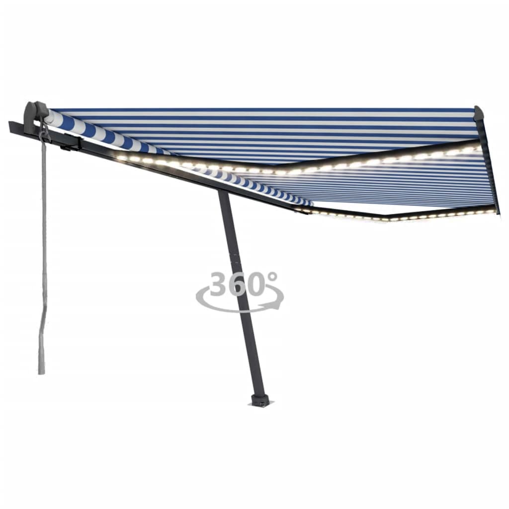 Vidaxl luifel automatique avec led et capteur de vent 400x350 cm blanc bleu