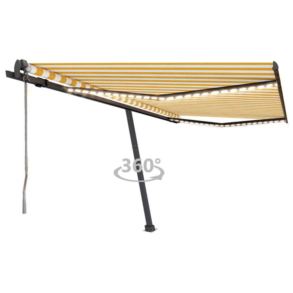 Vidaxl Luifel automatique avec led et capteur de vent 400x350 cm jaune et blanc