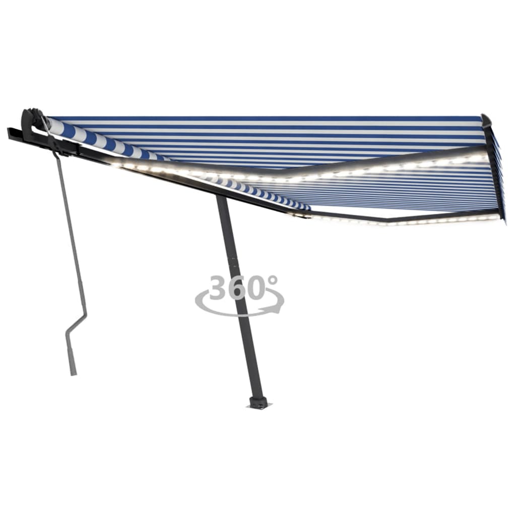 Vidaxl Luifel extensible manuellement avec LED 450x350 cm bleu et blanc