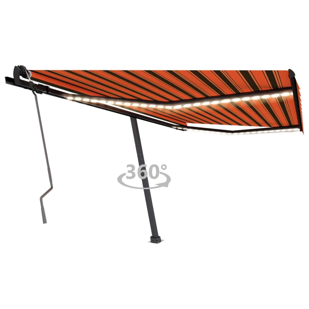 Vidaxl Luifel extensible manuellement avec LED 450x350 cm orange et marron