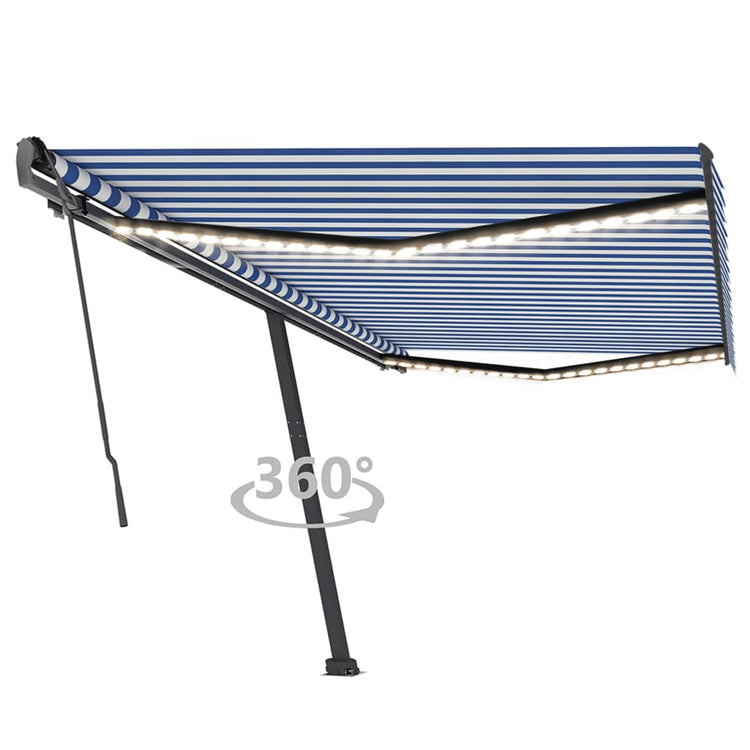 Vidaxl Luifel extensible manuellement avec LED 500x350 cm bleu et blanc